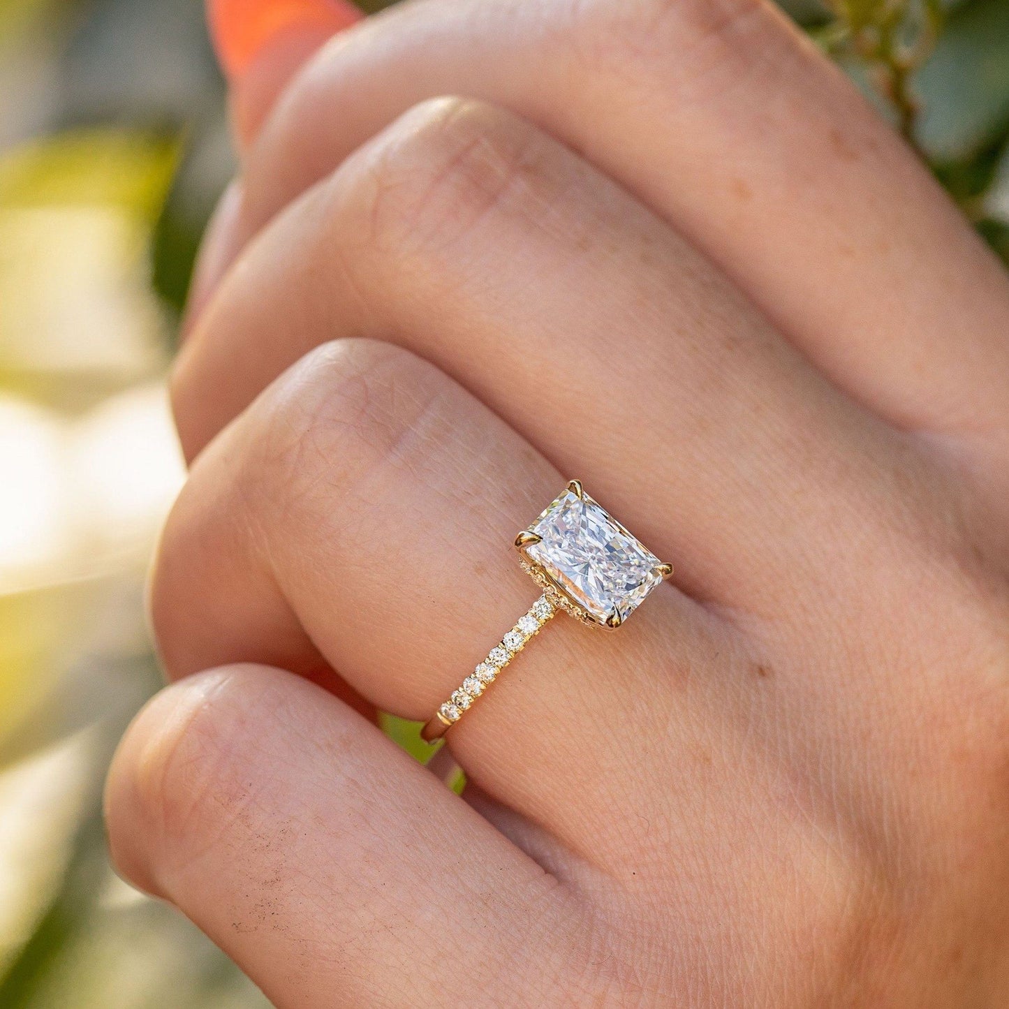 Radiant Moissanite Diamond With Halo Of Round Moissanite Diamond Ring For Her Or Engagement Ring, Radiant Moissanite Diamond Ring For Her