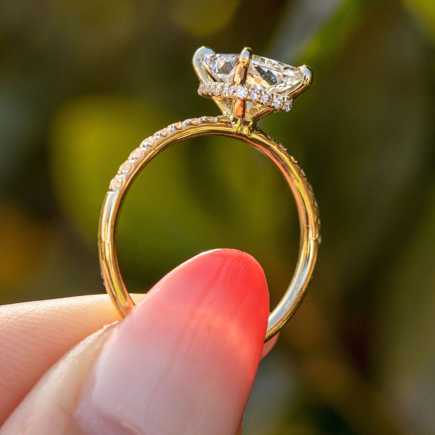 Radiant Moissanite Diamond With Halo Of Round Moissanite Diamond Ring For Her Or Engagement Ring, Radiant Moissanite Diamond Ring For Her