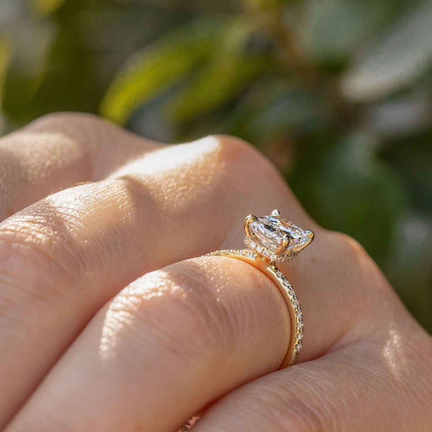 Radiant Moissanite Diamond With Halo Of Round Moissanite Diamond Ring For Her Or Engagement Ring, Radiant Moissanite Diamond Ring For Her