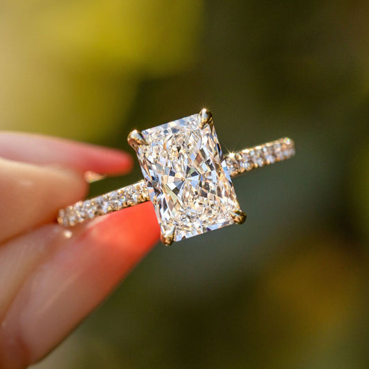 Radiant Moissanite Diamond With Halo Of Round Moissanite Diamond Ring For Her Or Engagement Ring, Radiant Moissanite Diamond Ring For Her