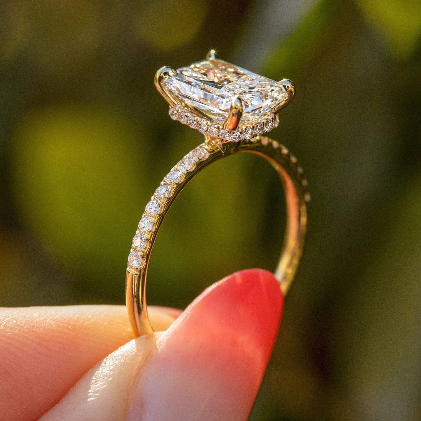 Radiant Moissanite Diamond With Halo Of Round Moissanite Diamond Ring For Her Or Engagement Ring, Radiant Moissanite Diamond Ring For Her