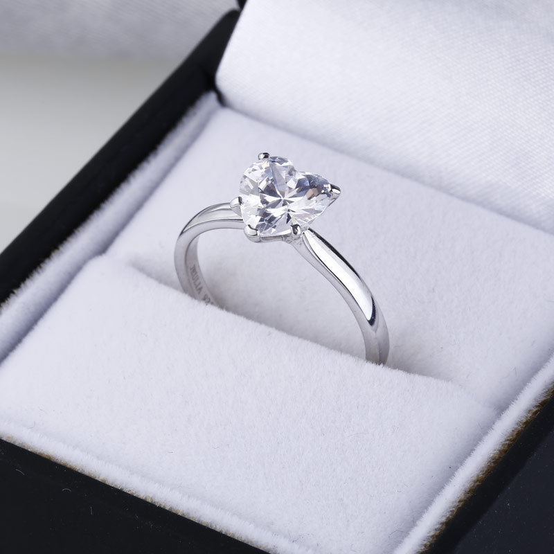 Heart Cut Moissanite Diamond Solitaire Diamond Ring, Heart Shape Moissanite Diamond Engagement Ring
