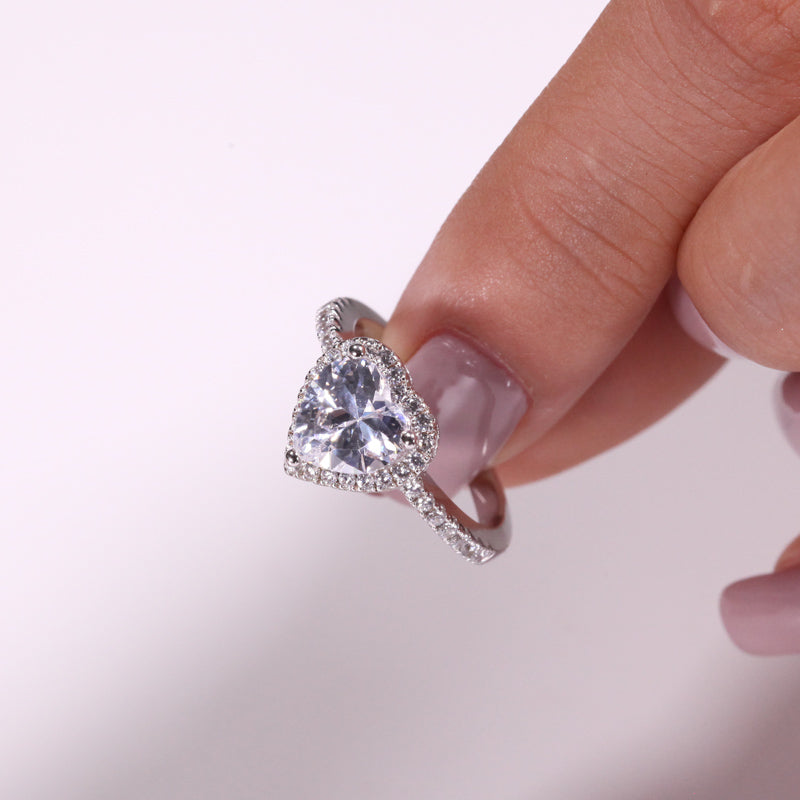 Heart Cut Moissanite Diamond Ring With Halo And Eternity Band Moissanite Engagement Ring, Heart Cut Diamond Wedding Ring, Love Promise Ring