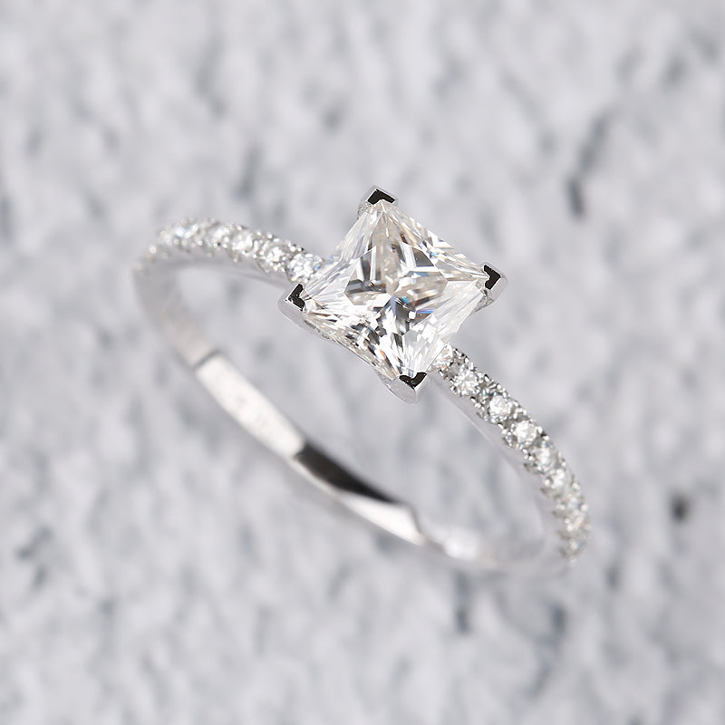 1 CT Princess Cut Moissanite Diamond Engagement Ring With Round Moissanite Eternity Band , Engagement Ring For Her, Gift For her