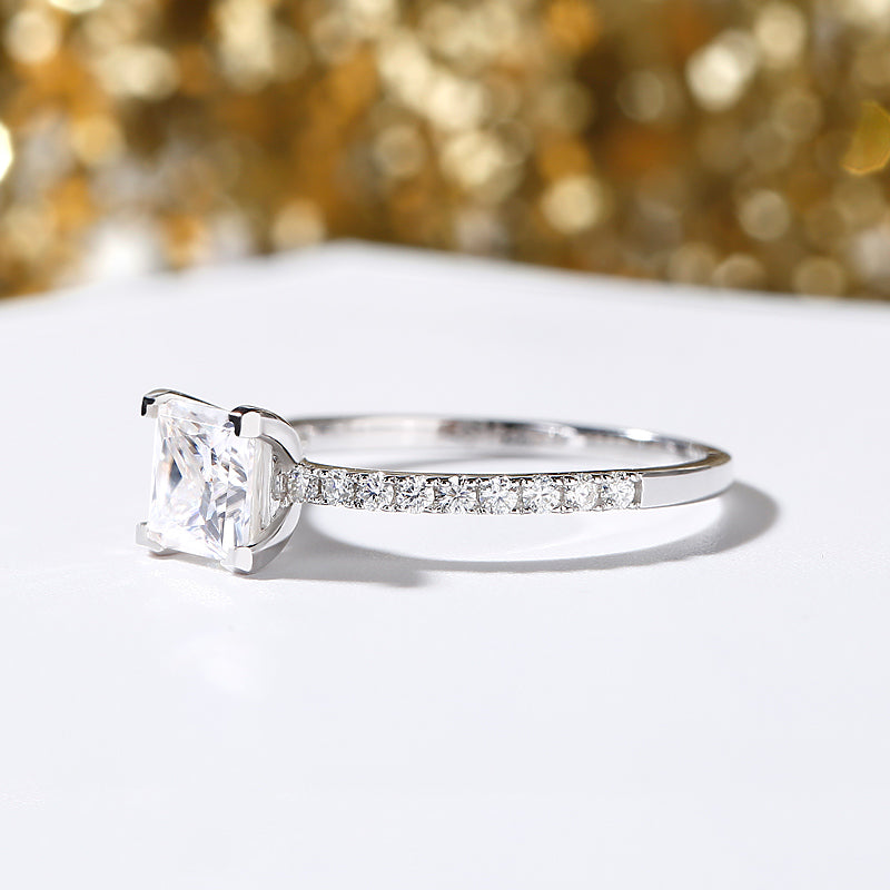 1 CT Princess Cut Moissanite Diamond Engagement Ring With Round Moissanite Eternity Band , Engagement Ring For Her, Gift For her