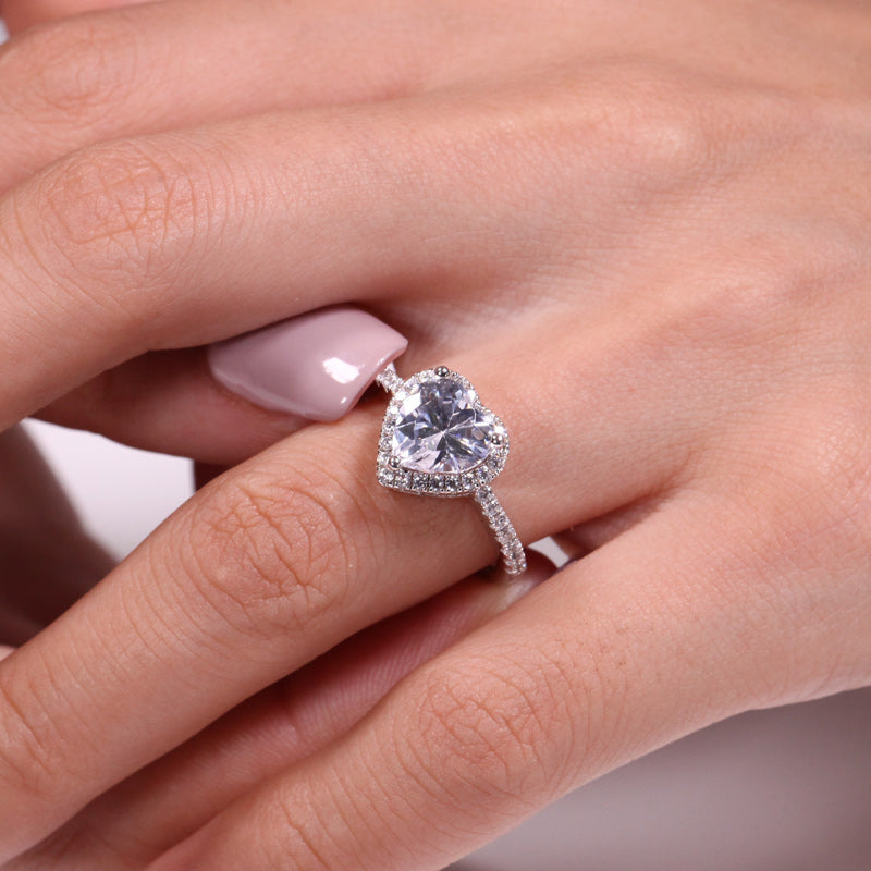 Heart Cut Moissanite Diamond Ring With Halo And Eternity Band Moissanite Engagement Ring, Heart Cut Diamond Wedding Ring, Love Promise Ring