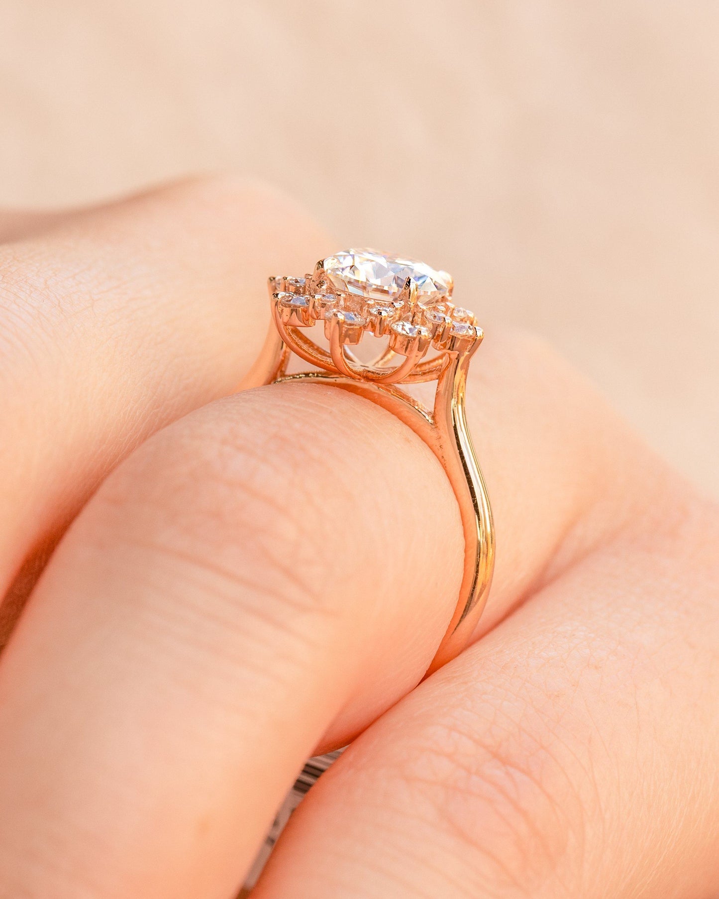 Round Moissanite Diamond 1CT Diamond With Flower Shape Halo of Round Moissanite Engagement Ring For Her, Moissanite Ring, Gift For her