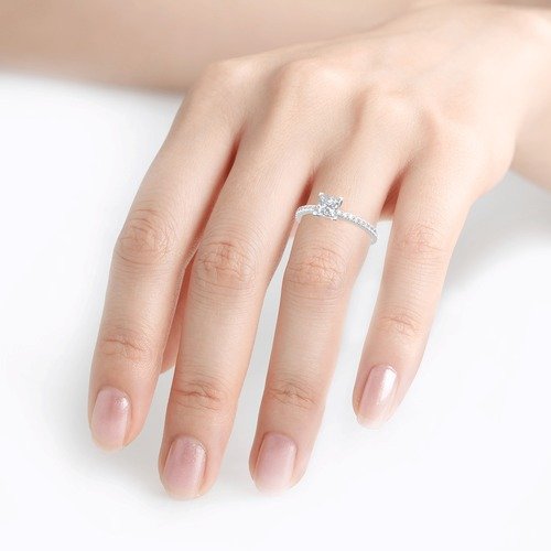 1 CT Princess Cut Moissanite Diamond Engagement Ring With Round Moissanite Eternity Band , Engagement Ring For Her, Gift For her
