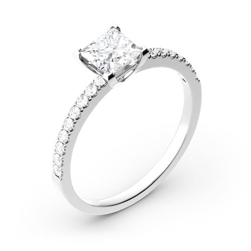 1 CT Princess Cut Moissanite Diamond Engagement Ring With Round Moissanite Eternity Band , Engagement Ring For Her, Gift For her