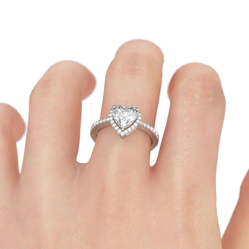 Heart Cut Moissanite Diamond Ring With Halo And Eternity Band Moissanite Engagement Ring, Heart Cut Diamond Wedding Ring, Love Promise Ring