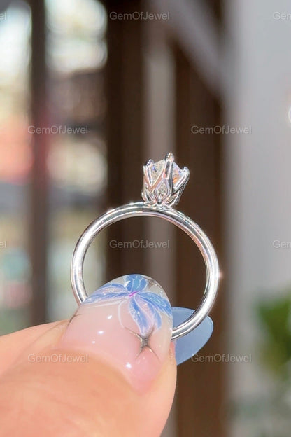 Pear Moissanite Diamond Tulip Prong Engagement Ring, Petal Prong 1CT Pear Solitaire Moissanite Ring For Her, Pear Moissanite Diamond Ring