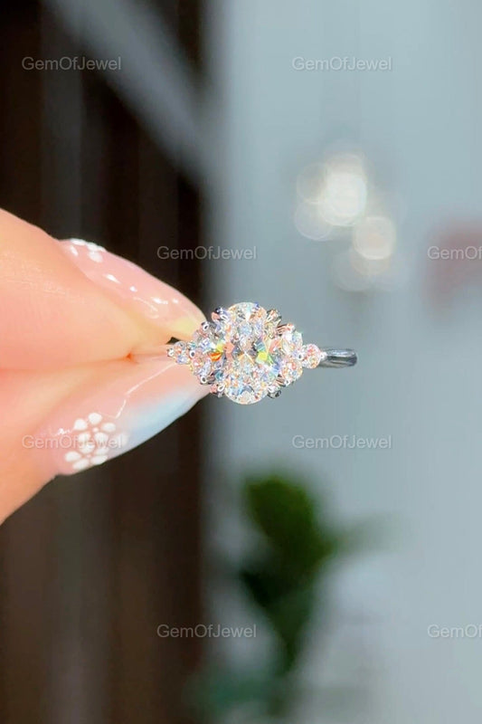 Oval Cut Moissanite Diamond with Side Round Cut Moissanite Engagement Ring, Oval Diamond Ring with Round Diamonds, 1ct Oval Moissanite Ring
