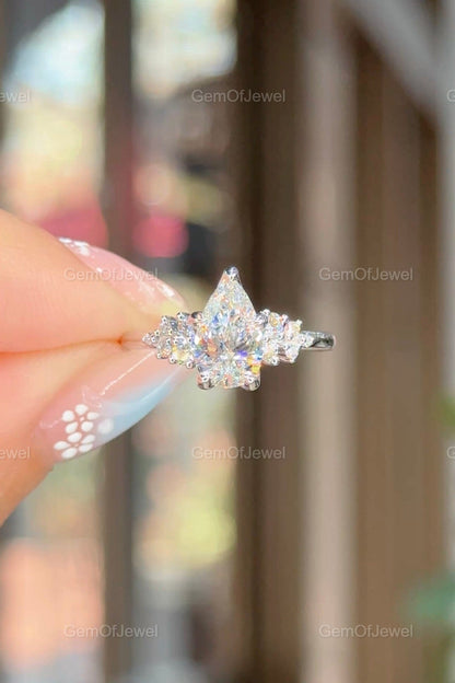 1.5 ct Pear Cut Diamond Ring, Pear Cut Moissanite Ring, 14K Solid Gold Engagement Ring With  Round Side Diamond Solitaire Ring, Cluster Ring