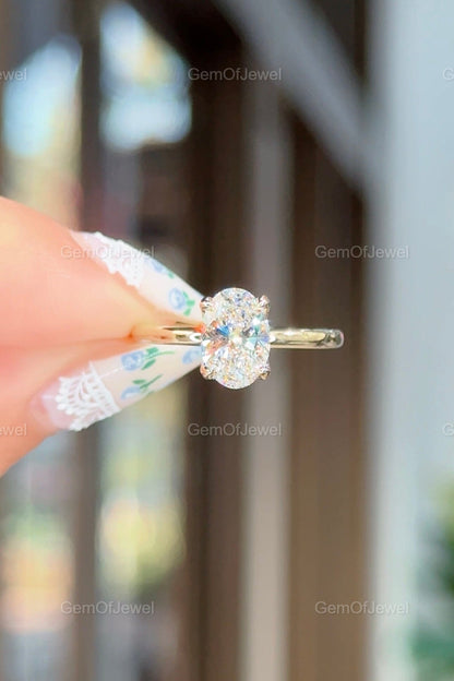 1 CT Oval Cut Solitaire Moissanite Ring, Tulip Lotus Prong Oval Moissanite Solitaire Engagement Ring, 14k Yellow Gold Flower Basket Ring
