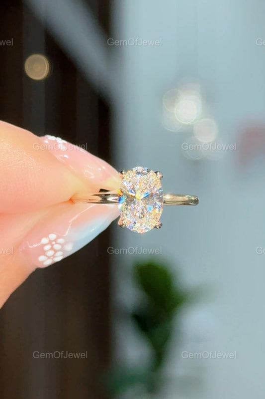 Oval Moissanite Diamond Ring 1.5CT Oval Moissanite Engagement Ring With Hidden Halo Diamond On Solitaire Band Ring, Oval Diamond Ring