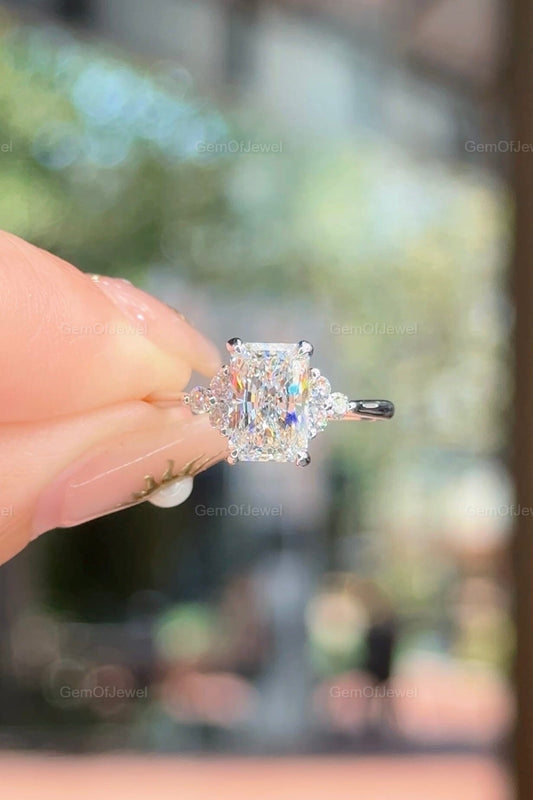 1.5 CT Radiant Cut Moissanite Engagement Ring, With Side Round Moissanite Diamond Ring, Radiant Moissanite Diamond Gold Ring Gift For Her