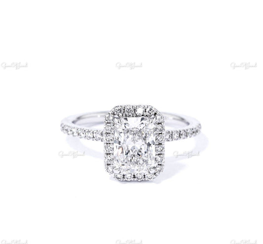 Radiant Moissanite Diamond Engagement Ring With Halo Of Round Moissanite Diamond White Gold Ring With Diamond Eternity Engagement Ring