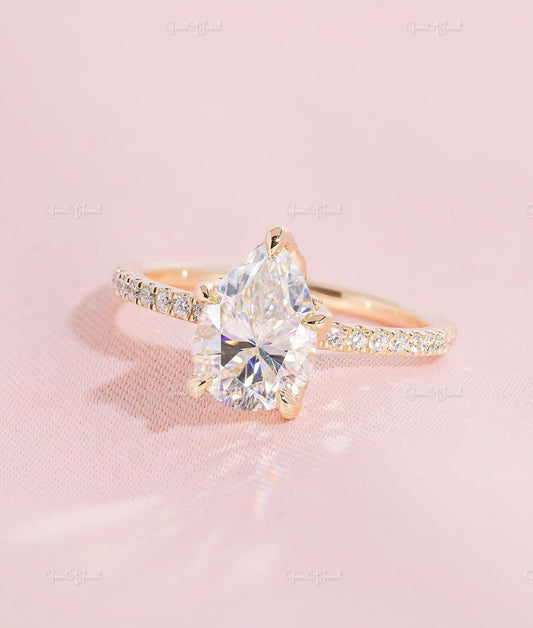 Pear Moissanite Diamond 1.5 ct Pear Moissanite Engagement Ring Engagement With Pave Petal Prong Ring , Lotus Prong  Ring, Pear Ring For Her