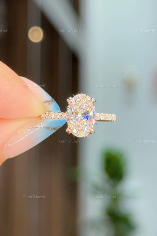 Oval Diamond Moissanite Ring With Halo And Pave Eternity Engagement Ring For Her, Oval Diamond Ring, Oval Moissanite Diamond Engagement Ring