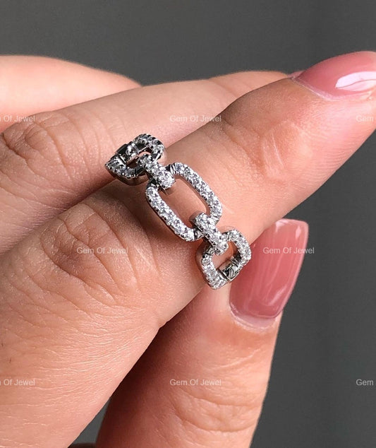 Chain Shape Round Moissanite Diamond Ring, Open Chain Shape, Chain Shape Moissanite Diamond Ring, Round Moissanite Diamond Chain Shape Ring