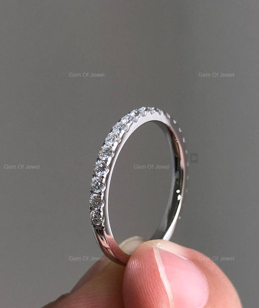 2mm Matching Wedding Band Round Moissanite Diamond Band, Round Moissanite Band Half Eternity Diamond Band, Matching Wedding band For Her