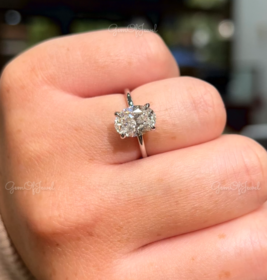 Oval Moissanite Solitaire Accent Diamond Ring, 2 CT Oval Diamond With Hidden Halo Of Round Moissanite Diamond, Oval Diamond Moissanite Ring