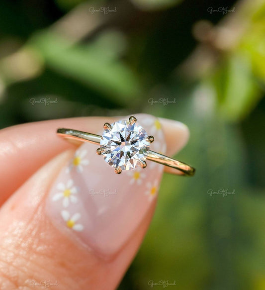 Round Diamond Moissanite Diamond Six Prong Round Diamond Solid Gold Ring Moissanite Engagement Ring For Her ,Gift For Her, Dainty Ring