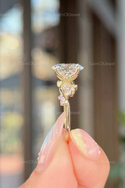 2CT Oval Cut Moissanite Solitaire Petal Prong Ring in 14k Gold, Twisted & Split Shank Tulip Prong Design, Lotus Petal Engagement Ring