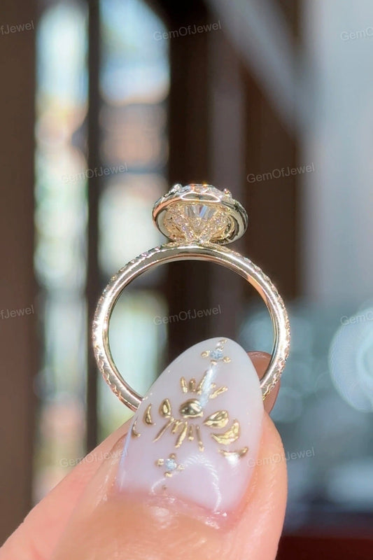 Oval Moissanite Diamond Engagement Ring with Halo & Diamonds On Prong Set, Oval Moissanite 2.5CT Diamond Halo Ring, Oval Cut Moissanite Ring
