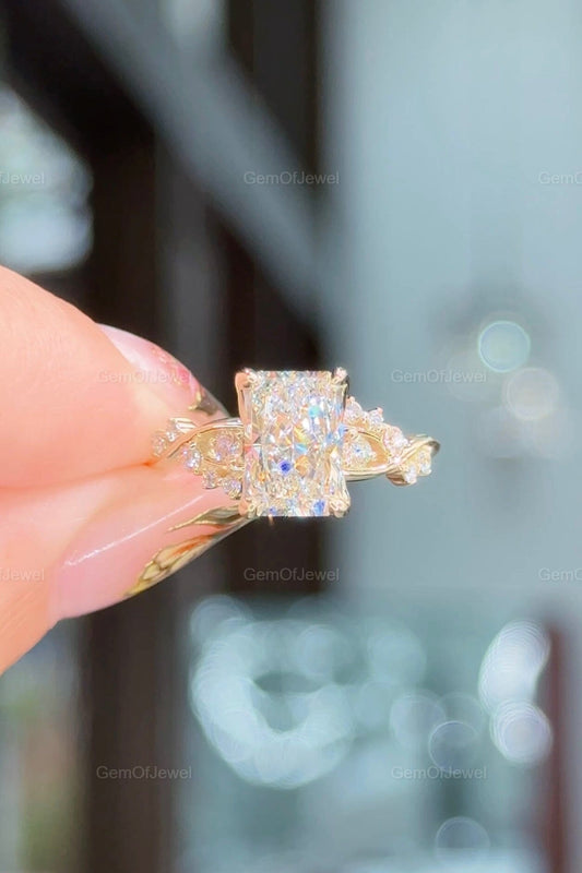 1.8CT Radiant Cut Solitaire Moissanite Ring, Radiant Moissanite Twisted Shank Ring, Solitaire Split Shank Ring, Solid 14k Gold Bridal Ring