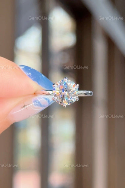 2CT Round Moissanite Ring, Round Engagement Ring, 14K Solid Gold Promise Ring, Round Solitaire Moissanite Bridal Ring, 6 Claw Prong Ring