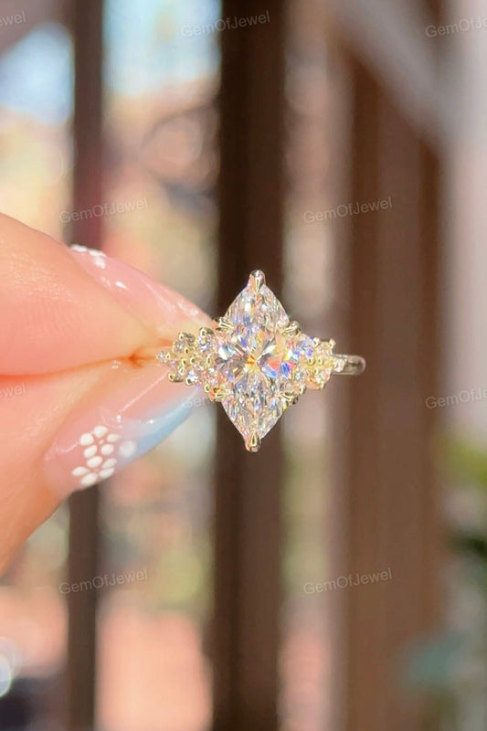 5CT Marquise Moissanite Diamond Engagement Ring With Diamonds On The Bridge Ring With Hidden Halo, Marquise Moissanite Diamond Ring Gift
