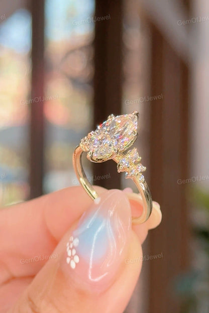 2CT Marquise Ring With Side Round Moissanite Diamond, 2CT Lotus Prong Diamond Ring For Her, Petal Prong Ring, Elegant 2CT Marquise Ring Gift