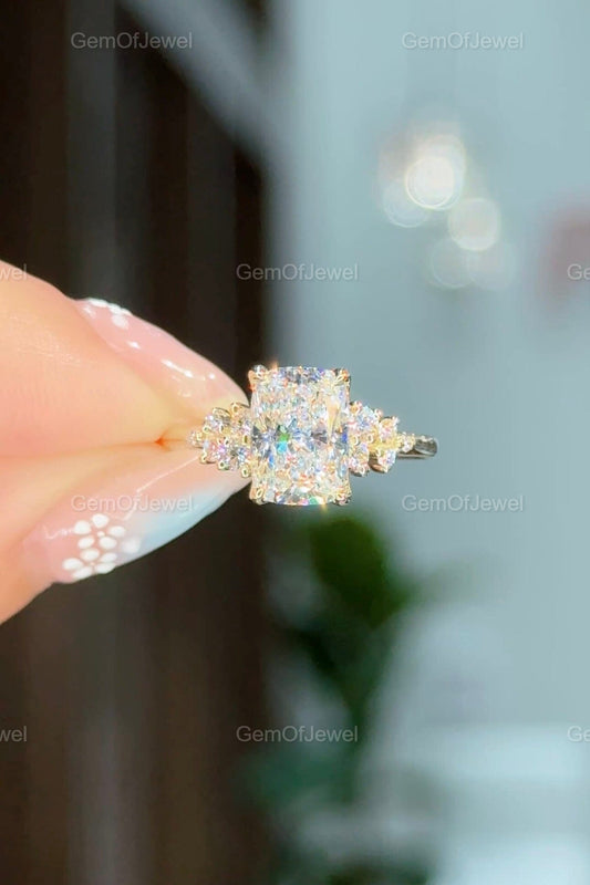 2CT Cushion Diamond Moissanite Ring With Side Round Moissanite Diamond, 2CT Diamond Ring For Her, Cluster Setting Ring, 2CT Cushion Ring