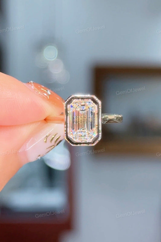 Emerald Cut Moissanite Ring with Marquise & Round Side Stones, Floral Flower Design, Elegant Bridal Jewelry, 2.5CT Emerald Diamond Ring Gift (Copy)