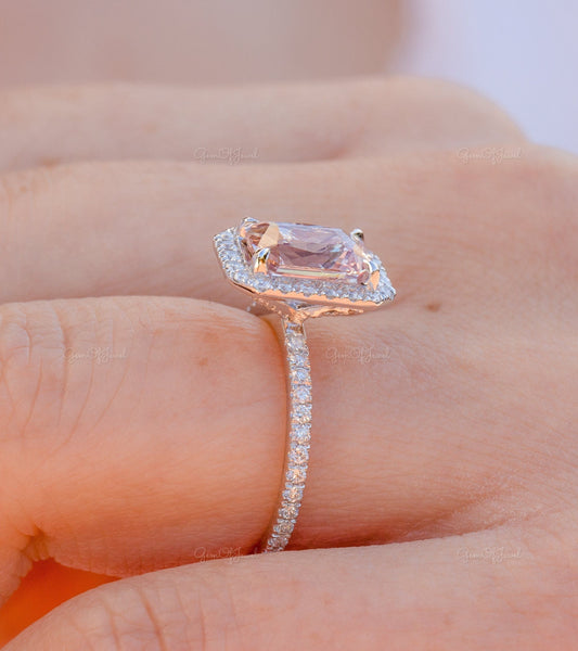 Radiant Cut Morganite Diamond Halo Ring, Morganite Diamond Ring, Radiant Cut Morganite Diamond Engagement Ring For Her, Pink Morganite Ring