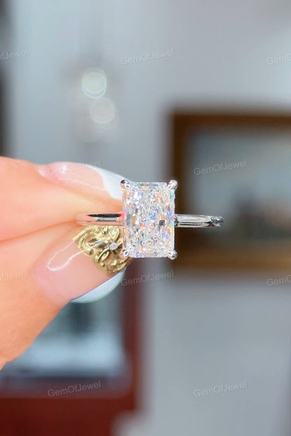 Radiant Moissanite Diamond Engagement Tension Set Ring, Petal Prong With Open Gap Setting With Hidden Halo Diamond Ring, Tension Set Ring