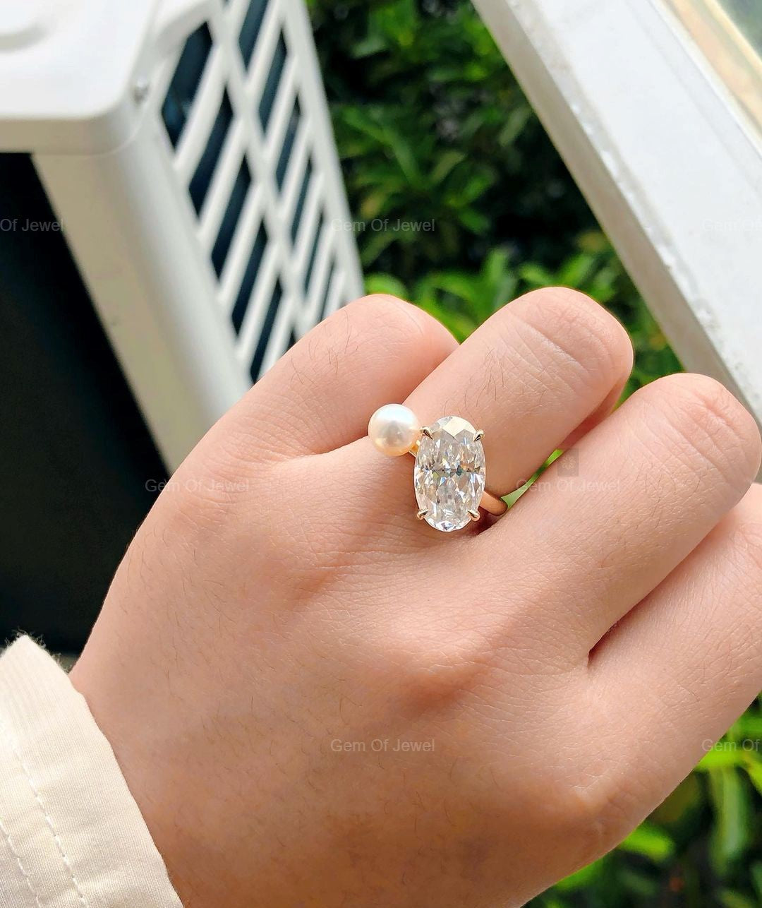 Oval And Pearl Toe Et Moi Ring, Oval Moissanite Diamond Ring With