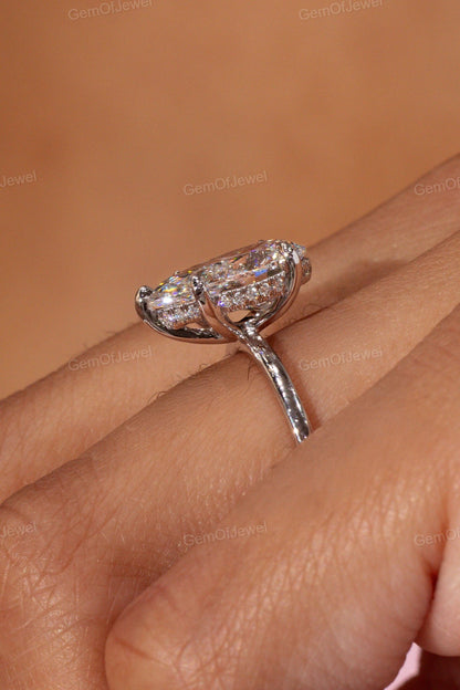 Pear Diamond Moissanite Ring With Halo Ring, Pear Diamond Ring, Pear Moissanite Engagement Ring, 3ct Pear Cut Moissanite Diamond Ring Gift