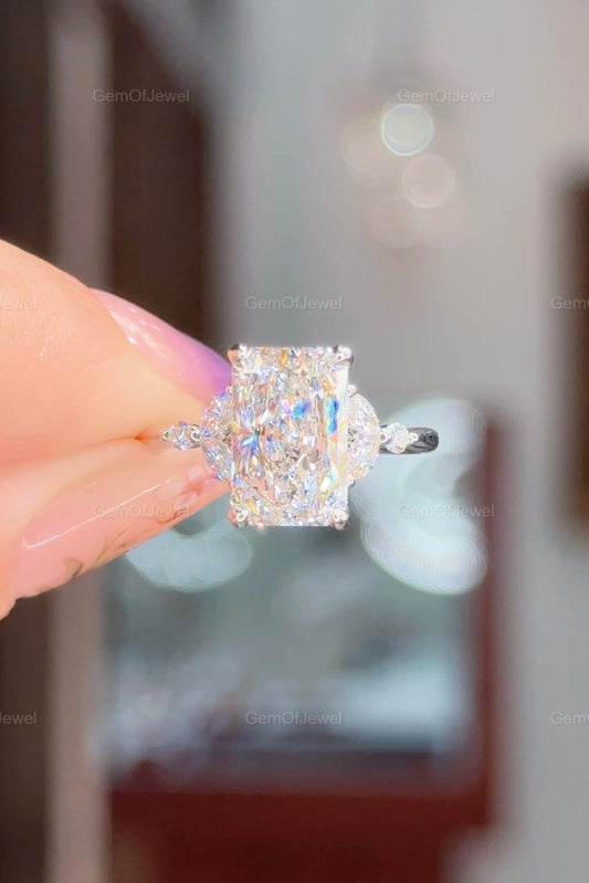Radiant Cut Moissanite Ring, 2.5CT Radiant Cut Colorless Moissanite Engagement Ring, Marquise With Round Moissanite Diamond Anniversary Ring