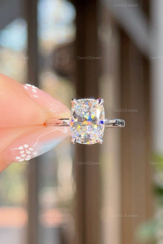 3Ct Cushion Hidden Halo Elongated Cushion Moissanite Diamond Engagement Ring, 3CT Cushion Moissanite Diamond Ring, 3CT Cushion Diamond Ring
