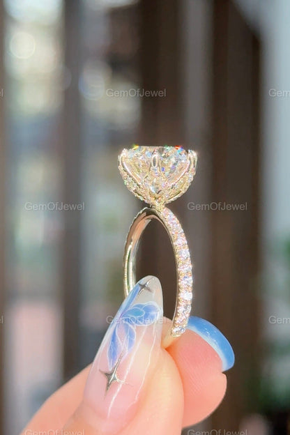 Round  Moissanite Tulip Lotus Prong Engagement Ring, Flower Basket Diamond Ring, Petal Prong Ring, 4CT Round Diamond Moissanite Ring For Her
