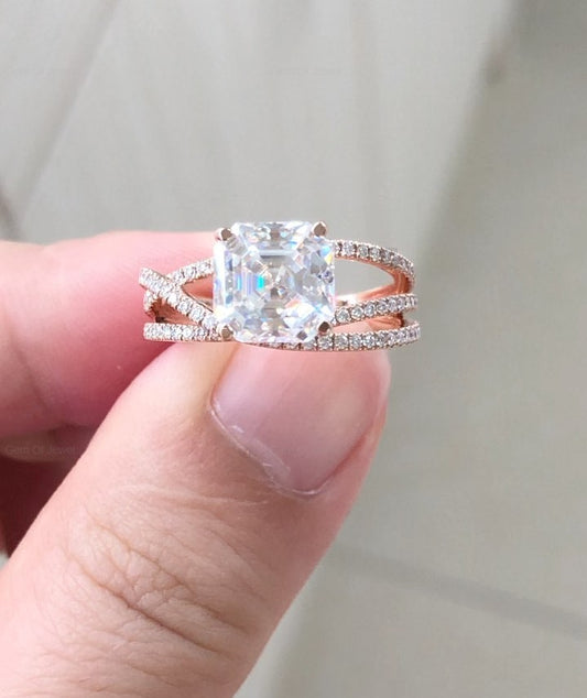 Ascher Cut Moissanite Diamond, Ascher Diamond Moissanite Diamond Ring For Her, Unique Style Ascher Cut Diamond Ring, Ascher Cut Diamond Ring