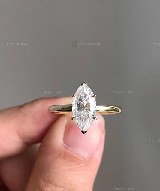 1CT Marquise Solitaire Moissanite Diamond Engagement Ring For Her, Solitaire Diamond Ring, Marquise Diamond Moissanite Diamond Ring For Her