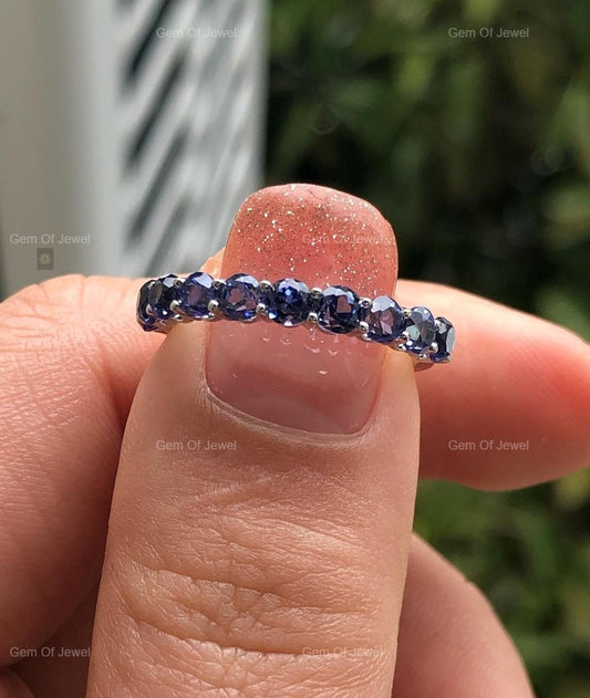 Tanzanite Diamond Round Ring, Tanzanite Gemstone Diamond Matching Band ,Tanzanite Lab Diamond Matching Band For Ring, Round Diamond Band