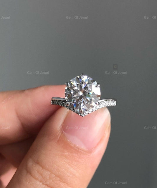 1CT Round Moissanite Diamond With Unique Setting Diamond Engagement Ring, 1CT Round Moissanite Engagement Ring, 1CT Round Diamond Ring Gift