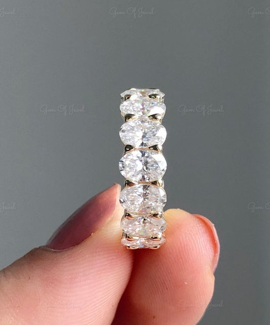 Oval Moissanite Diamond Wedding Ring, Oval Moissanite Full Eternity Band, Oval Diamond Eternity Band For Her, Oval Moissanite Diamond Ring