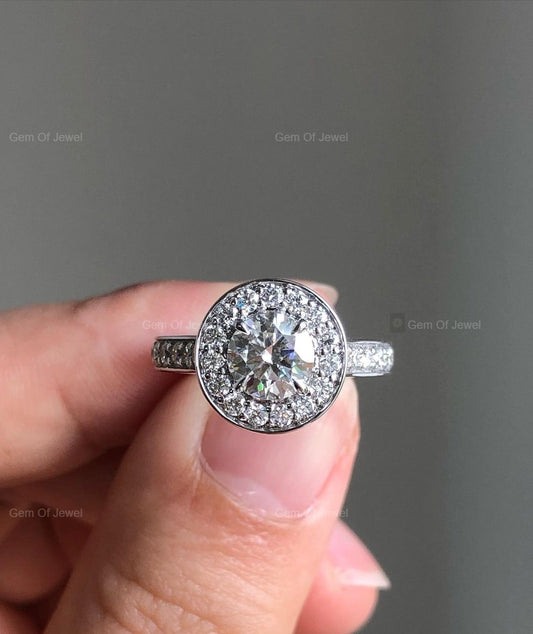 Round Moissanite Diamond Unique Ring, Thick Band Round Diamond Ring, Art Deco Round Moissanite Diamond Ring, Diamond Ring Gift For Her