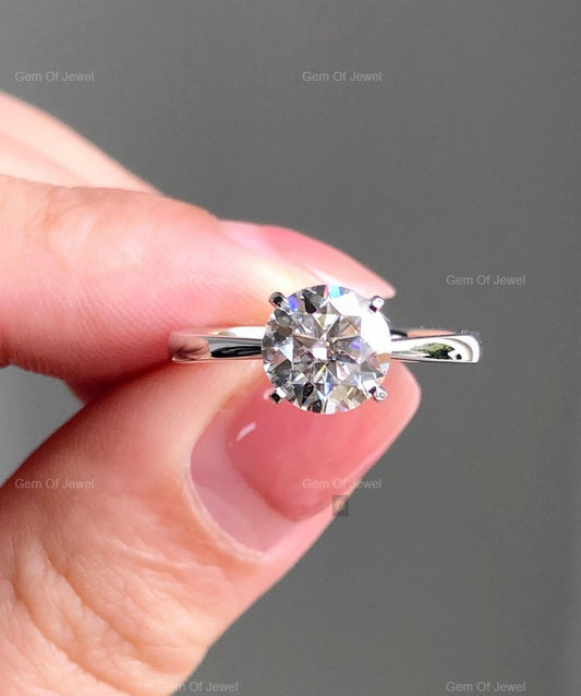 1CT Round Moissanite Pinch Shank Engagement Ring, 1CT Moissanite Ring, Round Moissanite Diamond Solid Gold Ring, 1CT Diamond Ring For Her