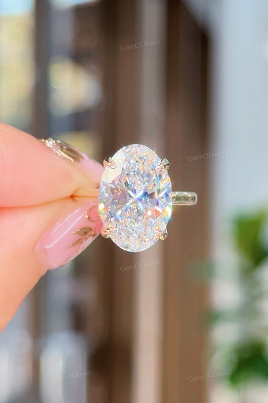 6CT Oval Moissanite Diamond Engagement Ring, Petal Prong Ring, 6Ct Oval With Lotus Prong Ring, Tulip Prong Ring With Round Moissanite Ring